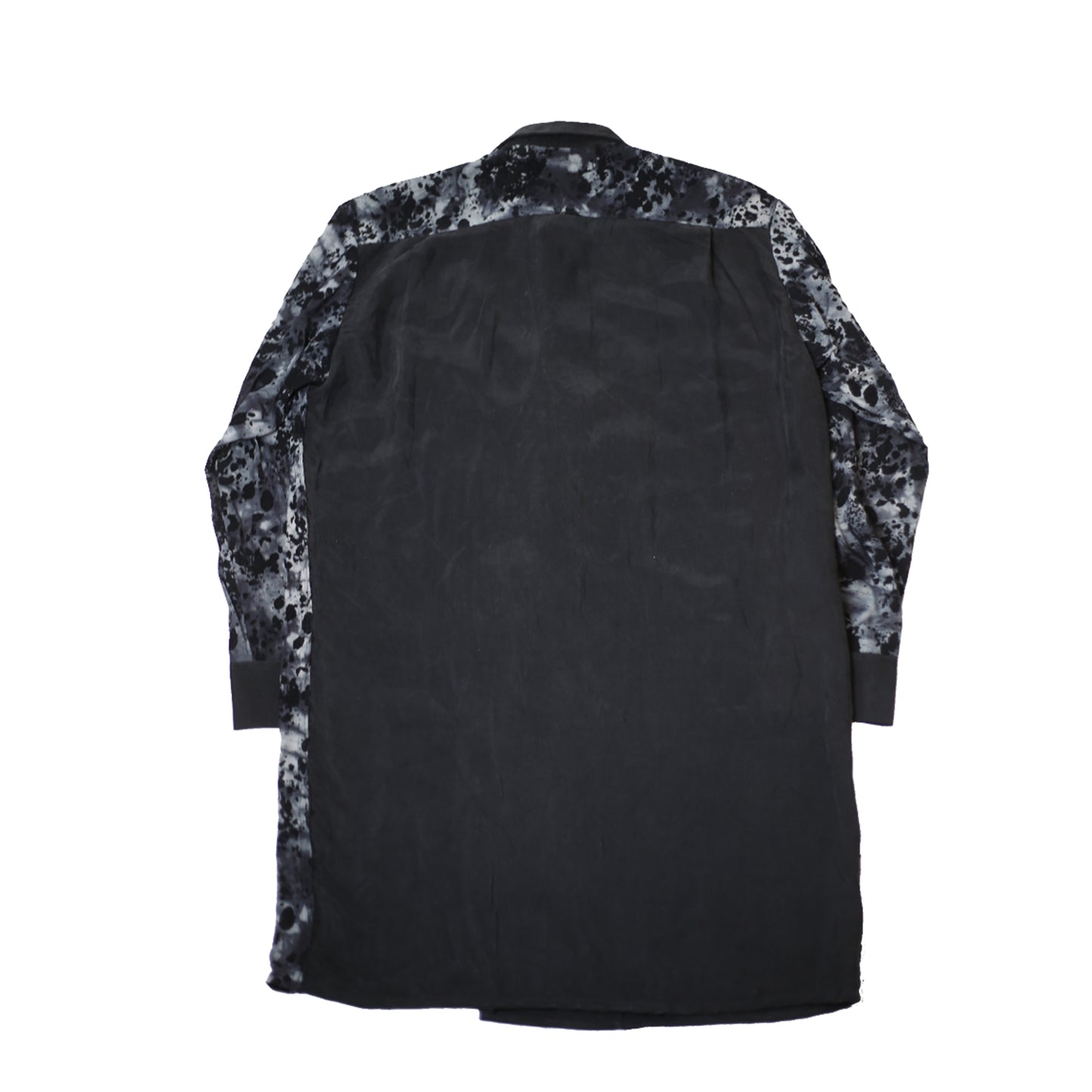 BURN OUT MESH PRINT ASYMMETRICAL LONG SHIRT