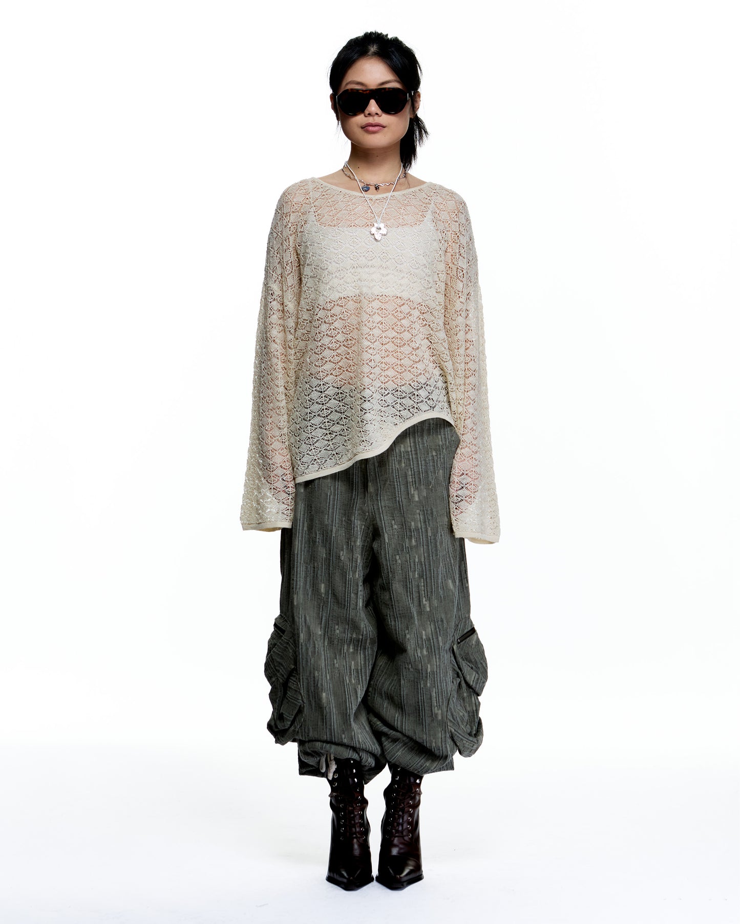POINTELLE STITCH RELAX FIT COTTON SWEATER