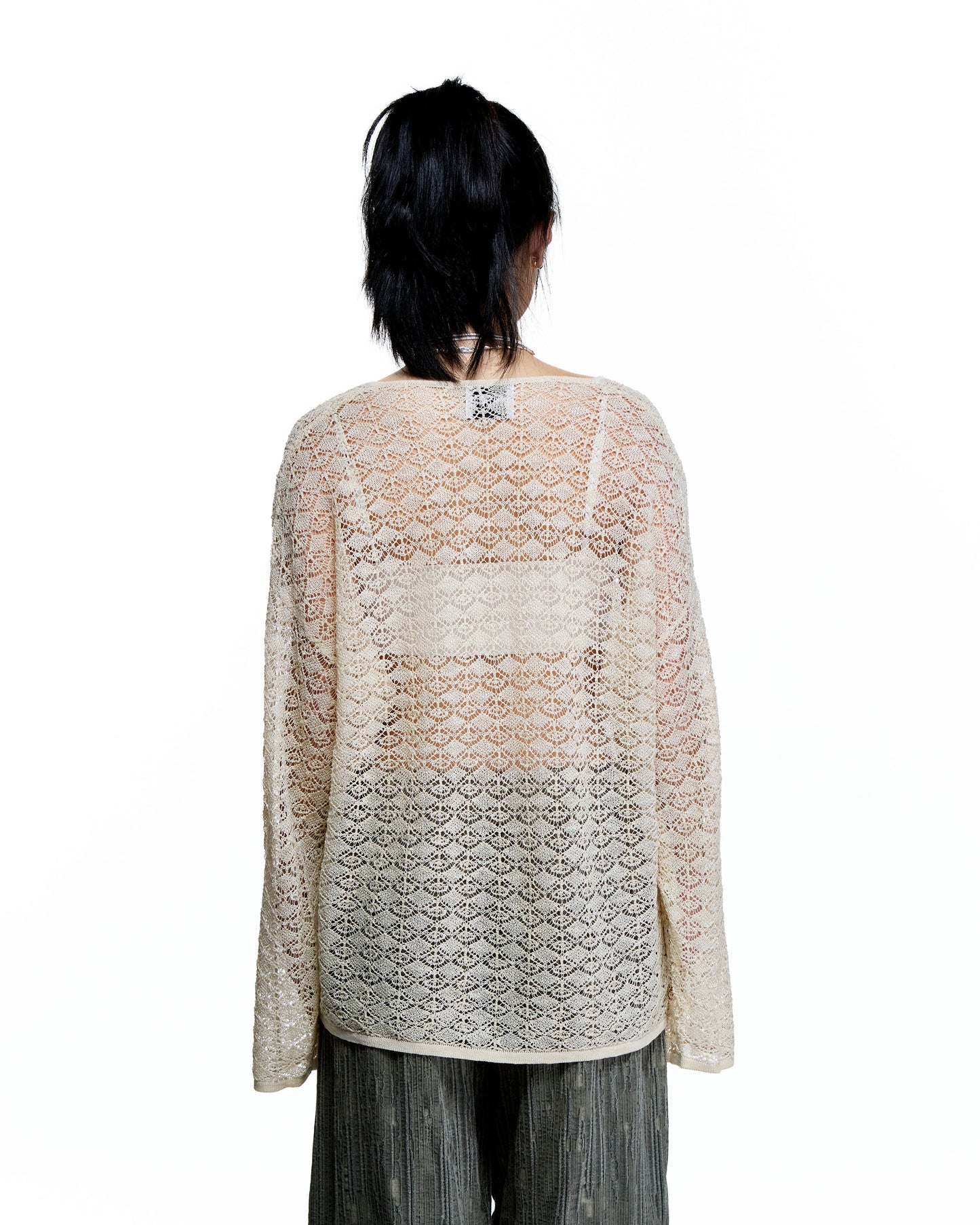 POINTELLE STITCH RELAX FIT COTTON SWEATER