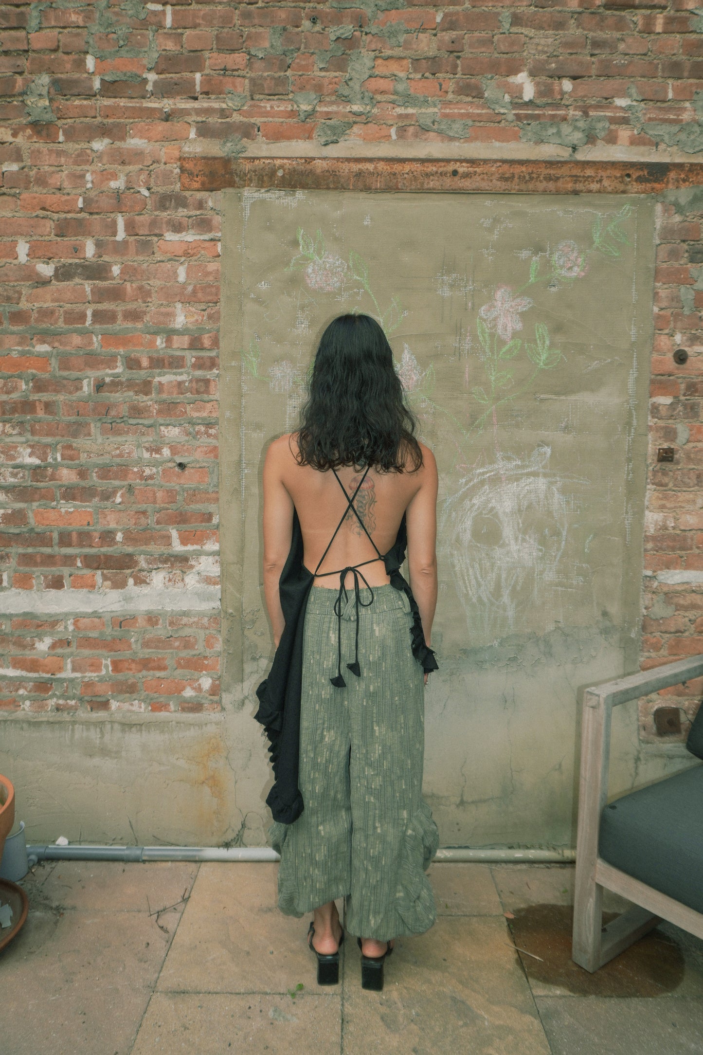 WASHED MOSS DENIM CARGO PANTS