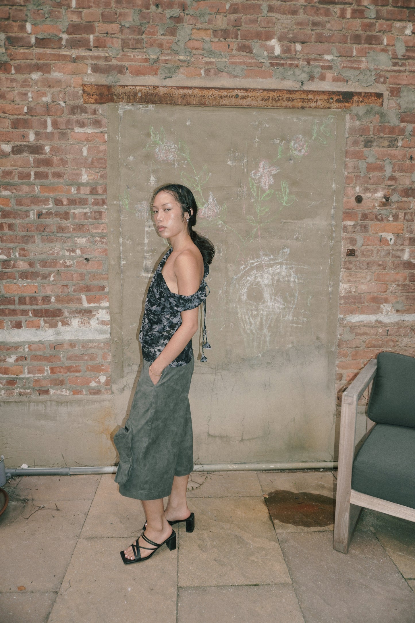 TWO WAYS MESH PRINT HALTER TOP