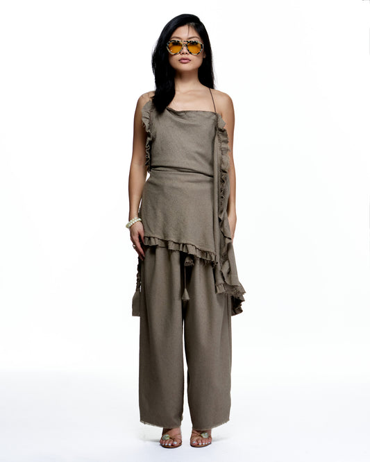 BOUCLE FLOWY RELAX CROPPED PANTS