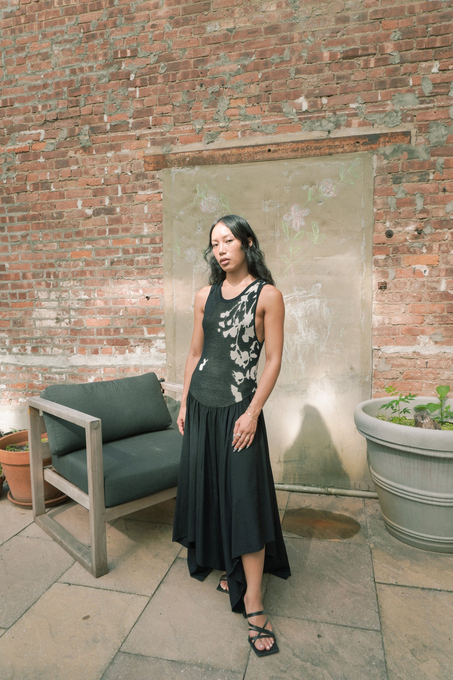 SILK BLENDED KNIT TANK ASYMMETRICAL DRAPY DRESS