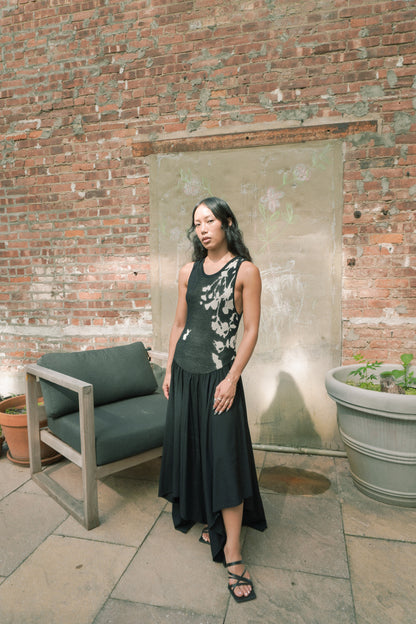 SILK BLENDED KNIT TANK ASYMMETRICAL DRAPY DRESS