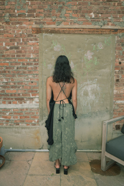 WASHED MOSS DENIM CARGO PANTS