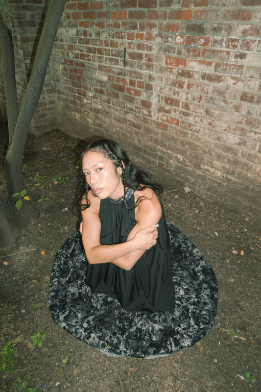 TIE NECK MAXI DRESS _ BLACK