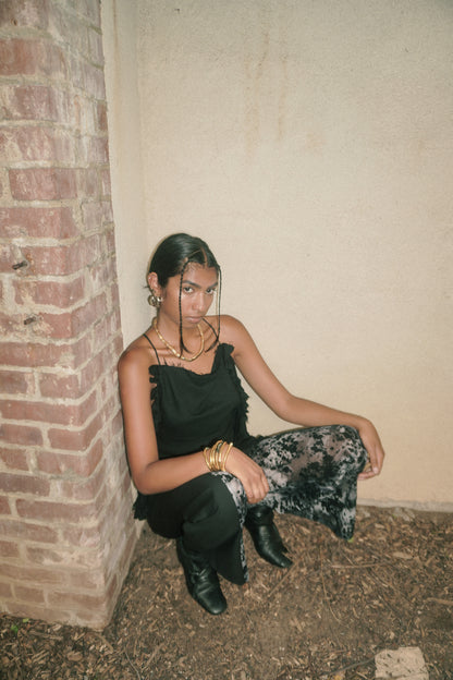 BURN OUT MESH PRINT ASYMMETRIC PANTS