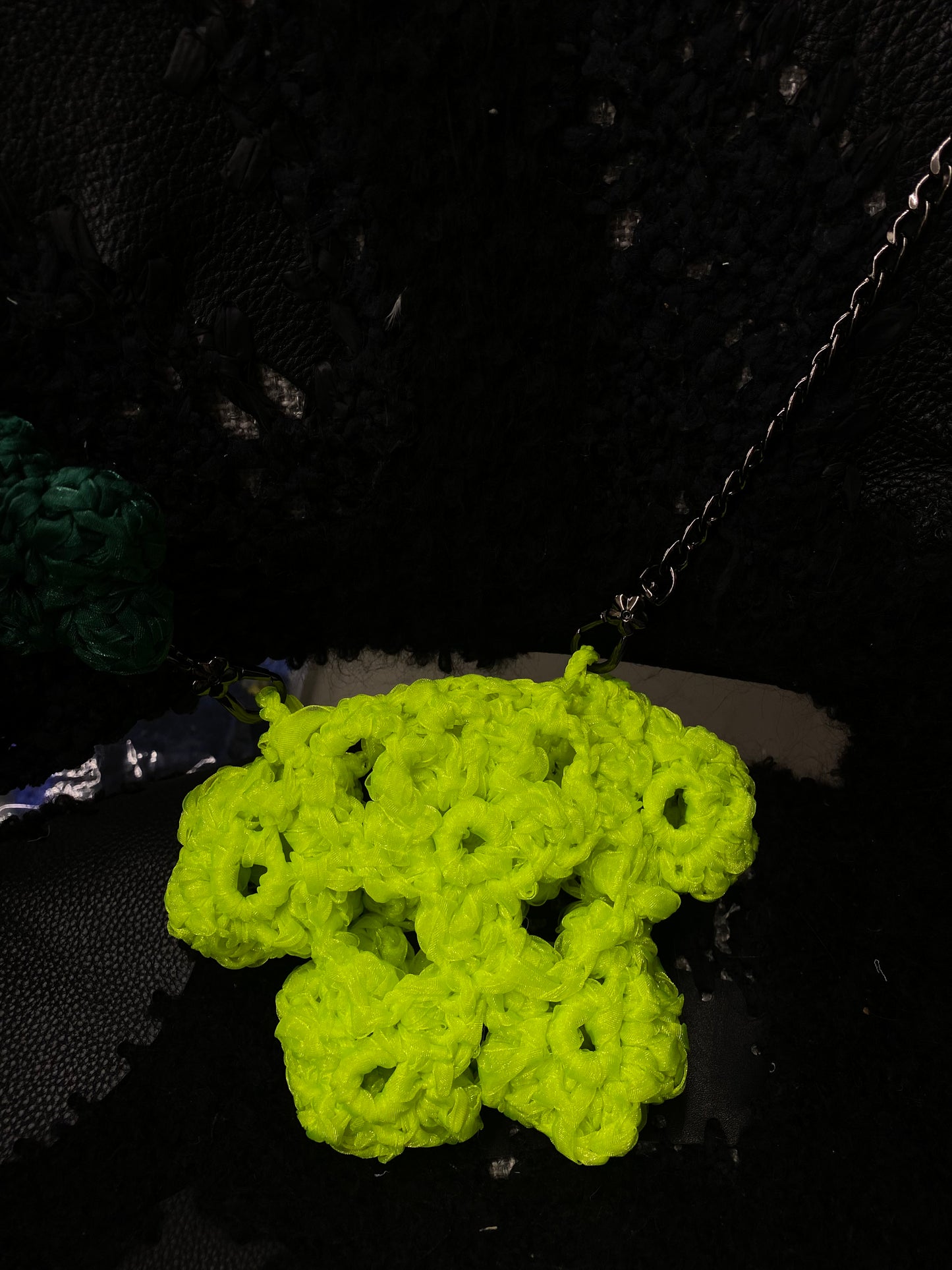 Hand Crochet Flower Pocket  Bag _ Neon Green