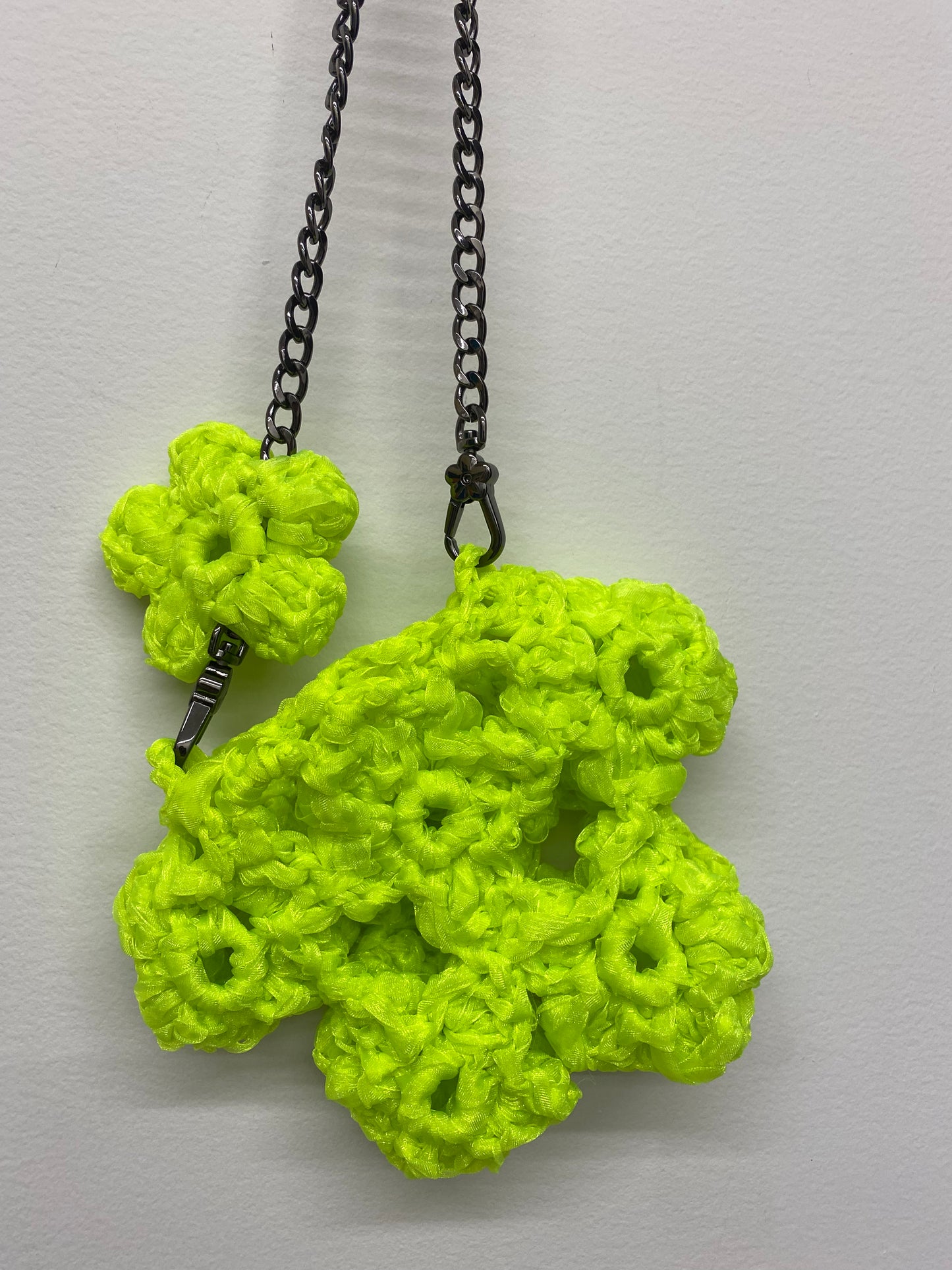 Hand Crochet Flower Pocket  Bag _ Neon Green